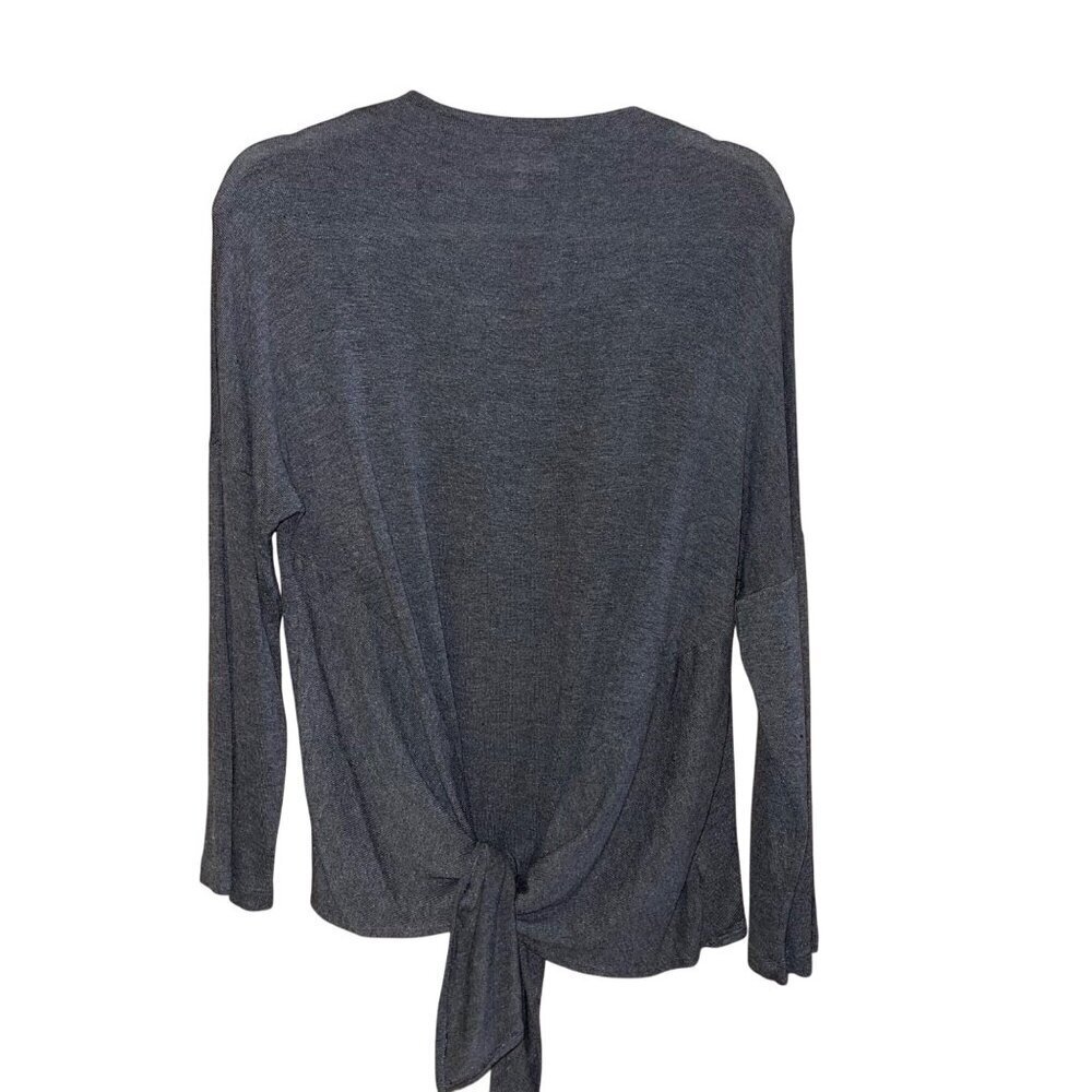 Amour Vert Womens Top Size Large Gray Mock Neck Tie Front Long Sleeve